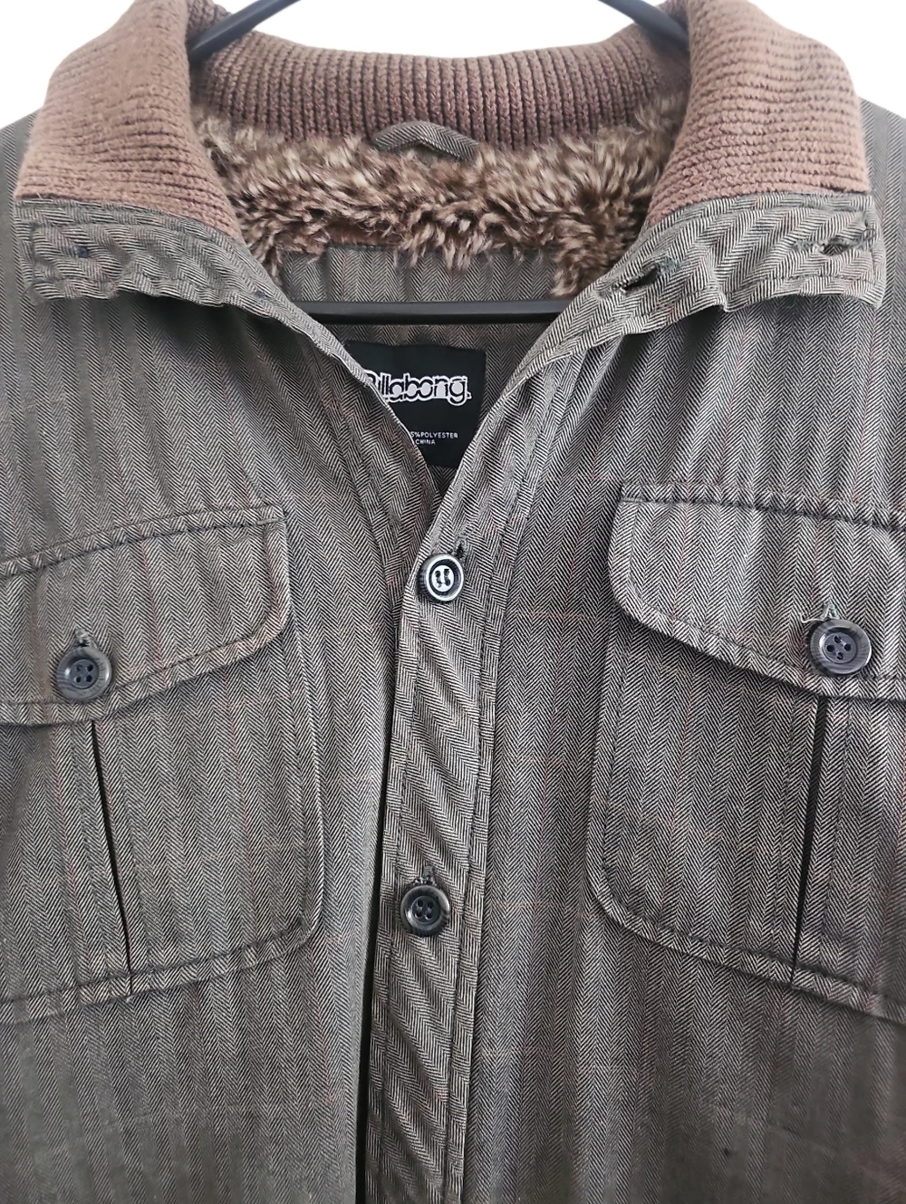 Vintage Billabong Green Brown Trimmed Bomber Buttoned Jacket Large